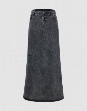 Black Urban Revivo Midi Fishtail Women's Denim Skirt | OXFQGT-096