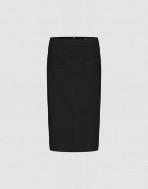 Black Urban Revivo Midi Straight Women's Skirts | QOVJYH-607