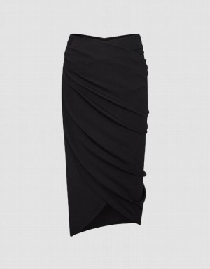 Black Urban Revivo Midi Wrapped Fishtail Women's Skirts | THSUAY-896