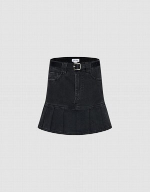 Black Urban Revivo Mini A-Line With Belt Women's Denim Skirt | JVKESQ-493