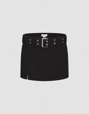 Black Urban Revivo Mini A-Line With Belt Women's Skirts | ZDSNJY-748