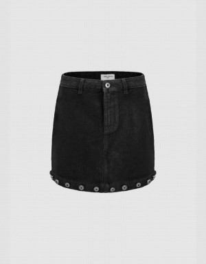 Black Urban Revivo Mini A-Line Women's Denim Skirt | PMVLOC-547