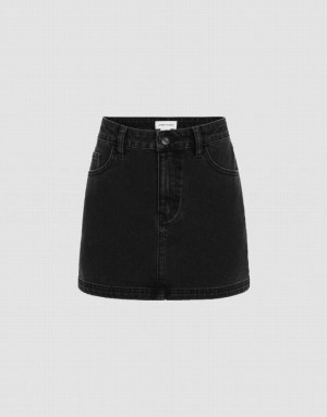 Black Urban Revivo Mini Straight Women's Denim Skirt | LBTDNO-937