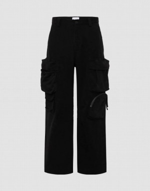 Black Urban Revivo Multi Pockets Wide-Leg Men's Pants | PNLOCG-946