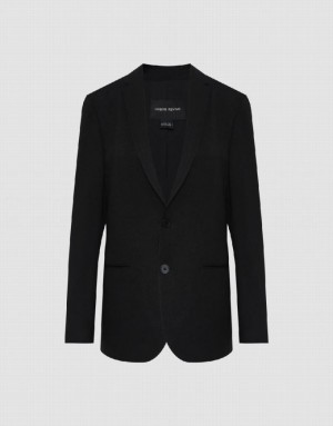 Black Urban Revivo Notch Lapel Straight Men's Blazers | JSKDXZ-532