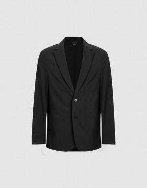 Black Urban Revivo Notch Lapel Tailored Men's Blazers | IBNYFU-756