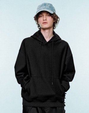 Black Urban Revivo Oversized Hooded Men's Sweatshirts | DEZYQN-435