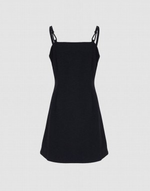 Black Urban Revivo Plain Cami Women's Denim Dress | PLISQX-675