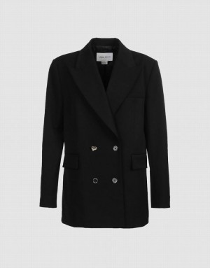 Black Urban Revivo Plain Double Breasted Women's Blazers | NIKMZD-547