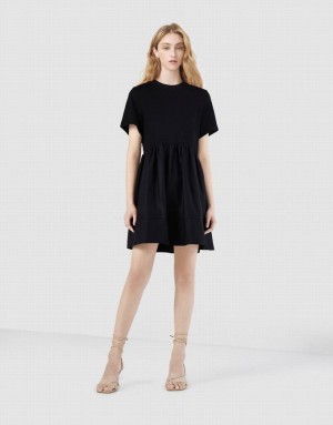 Black Urban Revivo Plain Spliced Women's Casual Dress | NJHWGO-632