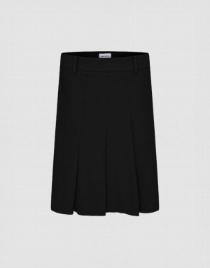 Black Urban Revivo Pleated Midi Straight Women's Skirts | NHCLXM-356