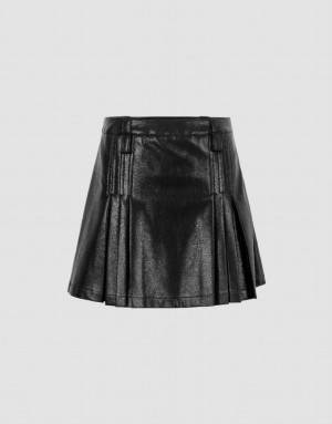 Black Urban Revivo Pleated Mini A-Line Women's Skirts | YRMUJP-410