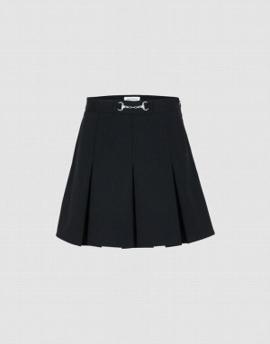 Black Urban Revivo Pleated With Snaffle Detail Women's Skirts | CEIALM-451