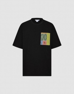 Black Urban Revivo Printed Straight Men's T-Shirts | PQXUJN-750