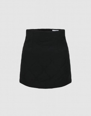 Black Urban Revivo Quilted Mini A-Line Women's Skirts | EINPUO-570