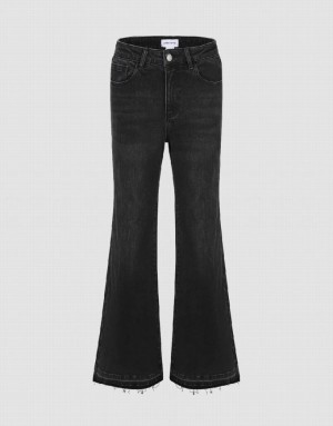 Black Urban Revivo Raw Hem Flare Women's Jeans | IRMKEF-025