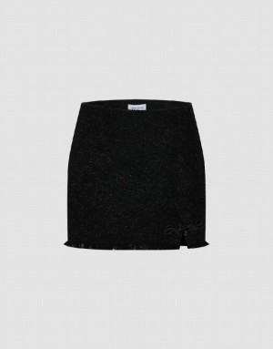 Black Urban Revivo Raw Hem Mini Women's Denim Skirt | HTJEDC-376