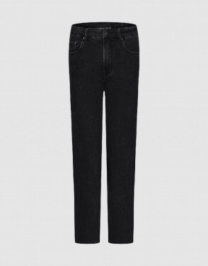 Black Urban Revivo Raw Hem Straight Women's Jeans | ZGTQIO-546