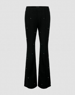 Black Urban Revivo Rhinestone Decor Flare Women's Pants | OVSTUF-374