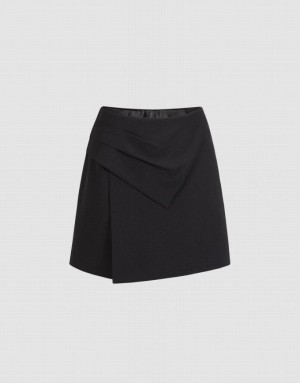 Black Urban Revivo Ruched Front Plain Skort Women's Shorts | KPRYJH-251