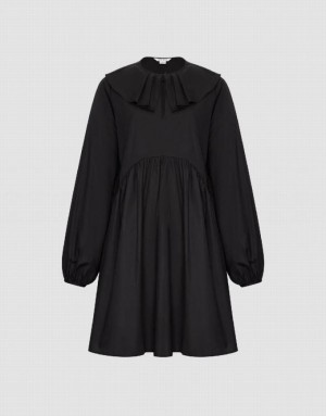 Black Urban Revivo Ruffle Collar A-Line Women's Dress | VUZNAX-592