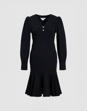 Black Urban Revivo Ruffle Women's Denim Dress | YXIEFW-935