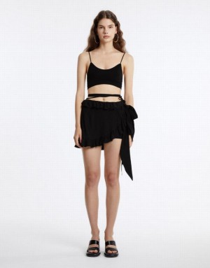 Black Urban Revivo Ruffled Wrap Women's Skirts | KTVXDI-326