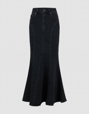 Black Urban Revivo Skinny Fishtail Women's Denim Skirt | RXAJKZ-483