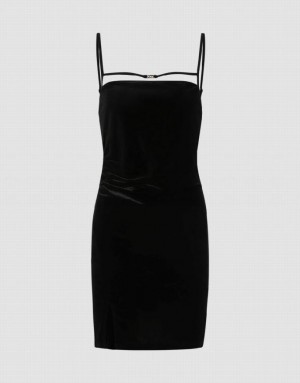 Black Urban Revivo Sleeveless Square-Cut Collar Straight Women's Dress | XGNMRS-842