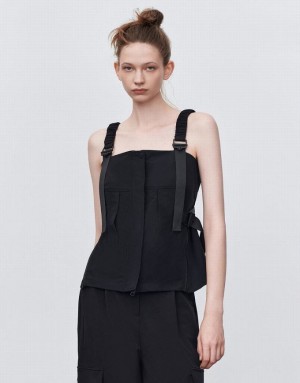 Black Urban Revivo Sleeveless Square-cut Collar Overhead Women's Blouse | JKVOQP-745