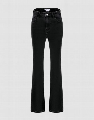 Black Urban Revivo Split Hem Flare Women's Jeans | CJAXKE-519