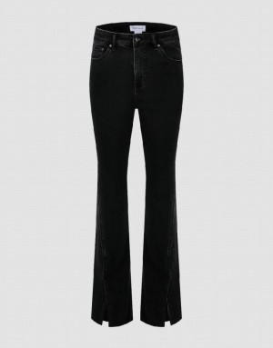 Black Urban Revivo Split Hem Flare Women's Jeans | GVRWBL-298