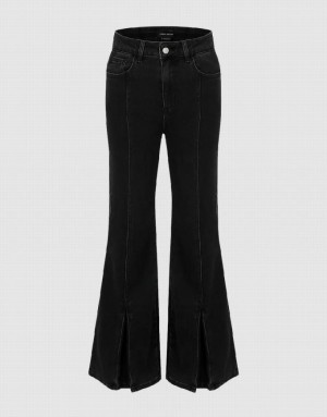 Black Urban Revivo Split Hem Flare Women's Jeans | FLKSVJ-560