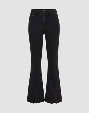 Black Urban Revivo Split Hem Flare Women's Jeans | TGDHZA-809