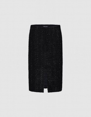 Black Urban Revivo Split Hem Tweed Straight Women's Skirts | KSRYFB-456