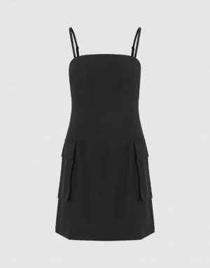 Black Urban Revivo Square-Cut Collar Skater Cami Women's Dress | DSAXZL-106