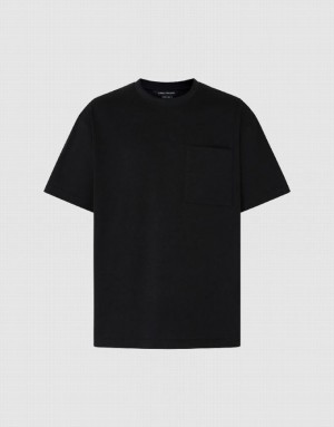 Black Urban Revivo Straight Crew Neck Men's T-Shirts | XEWDAI-439