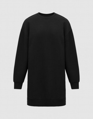 Black Urban Revivo Straight Crew Neck Women's Knitted Dress | OCIXND-184