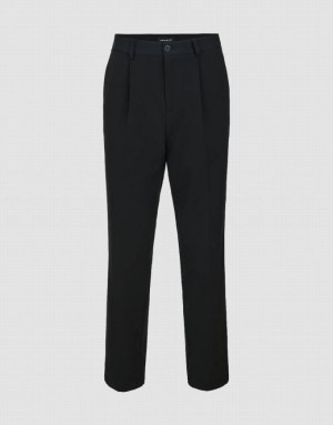 Black Urban Revivo Straight Men's Pants | EBPKLZ-691