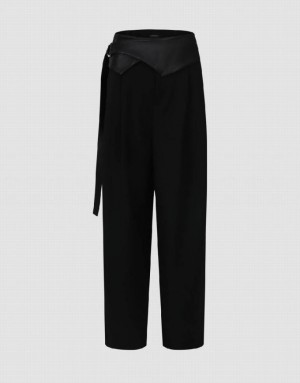 Black Urban Revivo Straight With Belt Women's Pants | MWZGOV-185