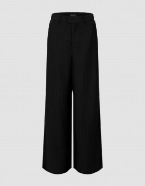 Black Urban Revivo Striped Wide-Leg Women's Pants | APHKXM-521