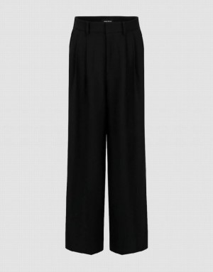 Black Urban Revivo Tailored Wide-Leg Women's Pants | ZRALKJ-816