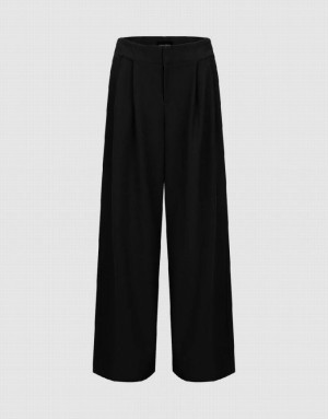 Black Urban Revivo Tailored Wide-Leg Women's Pants | VHFEGB-051