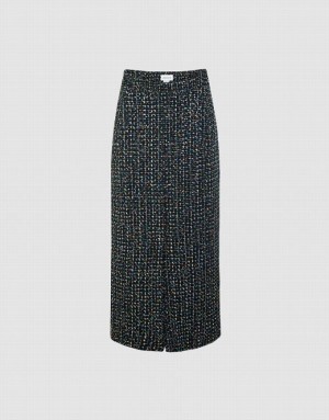 Black Urban Revivo Tweed Midi Women's Skirts | UEYAGF-620