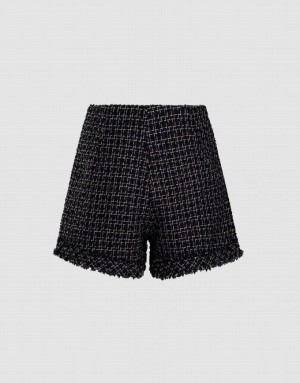 Black Urban Revivo Tweed Plaid Raw Hem Women's Shorts | UADWTE-561