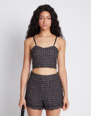 Black Urban Revivo Tweed Women's Camisole | DLHXSR-354