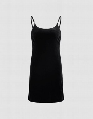 Black Urban Revivo U Neck Skinny Cami Women's Dress | DOLXNS-356