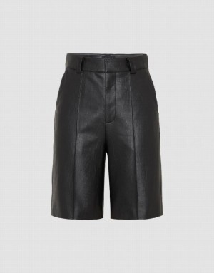 Black Urban Revivo Vegan Leather Straight Women's Shorts | LFXCQN-475