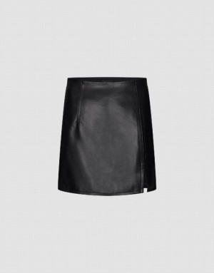 Black Urban Revivo Vegan Leather Mini Straight Women's Skirts | LFKXCB-597