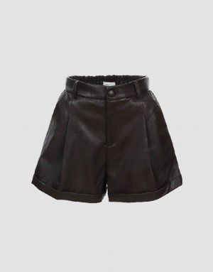 Black Urban Revivo Vegan Leather Women's Shorts | HSXLDV-742